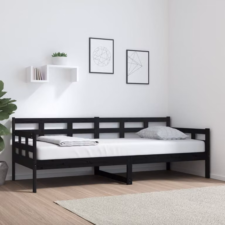 vidaXL Letto da giorno nero in pino massiccio 80x200 cm - Letto da giorno - Letti da giorno - Letto da giorno in legno - Letto da giorno in legno massiccio