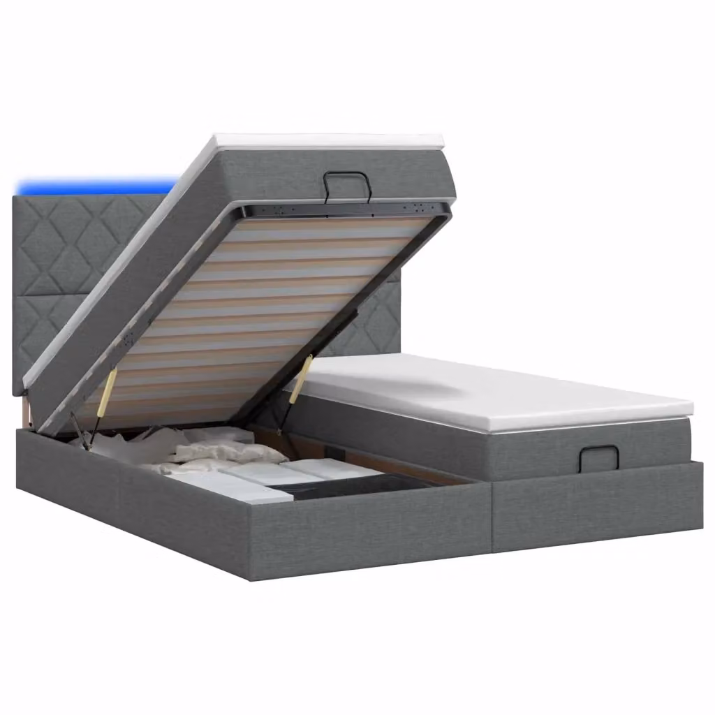 Letto Ottomano con Materasso vidaXL Grigio e Bianco con Illuminazione LED e Porte USB L/P/H: 200 x 200 x 140 cm – 2