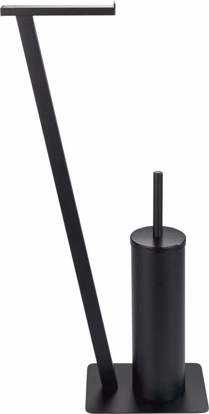 Set da bagno monoblocco con portarotolo e portascopino in acciaio inossidabile nero.