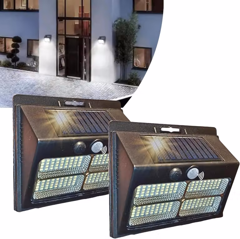 Set di 2 lampade solari da esterno con 180 LED e 2000 lm, con sensore di movimento