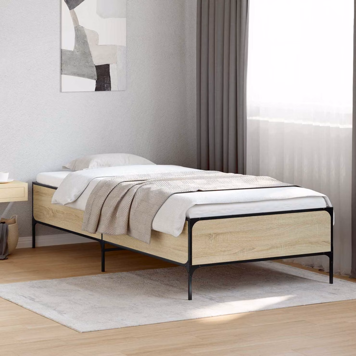 Struttura del letto moderna vidaXL in legno color rovere e beige L/P/H: 200 x 80 x 83 cm