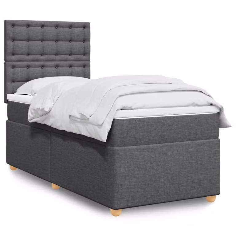 vidaXL Giroletto a Molle con Materasso Ibrido in Tessuto Grigio e Bianco, L/P/H: 90 x 190 cm