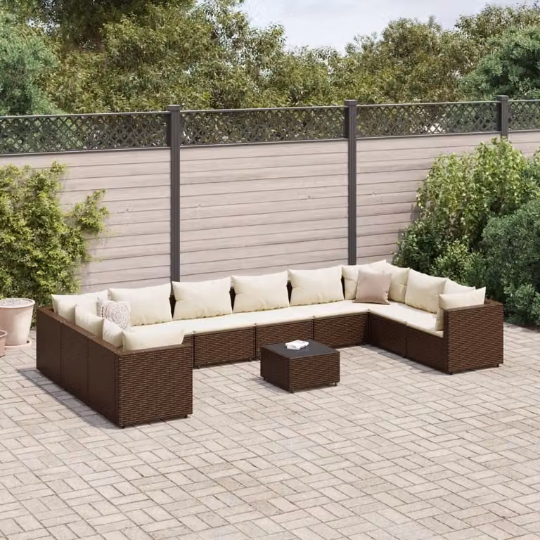 Maison Exclusive - Set da giardino da 11 pezzi con cuscini, in polyrattan marrone