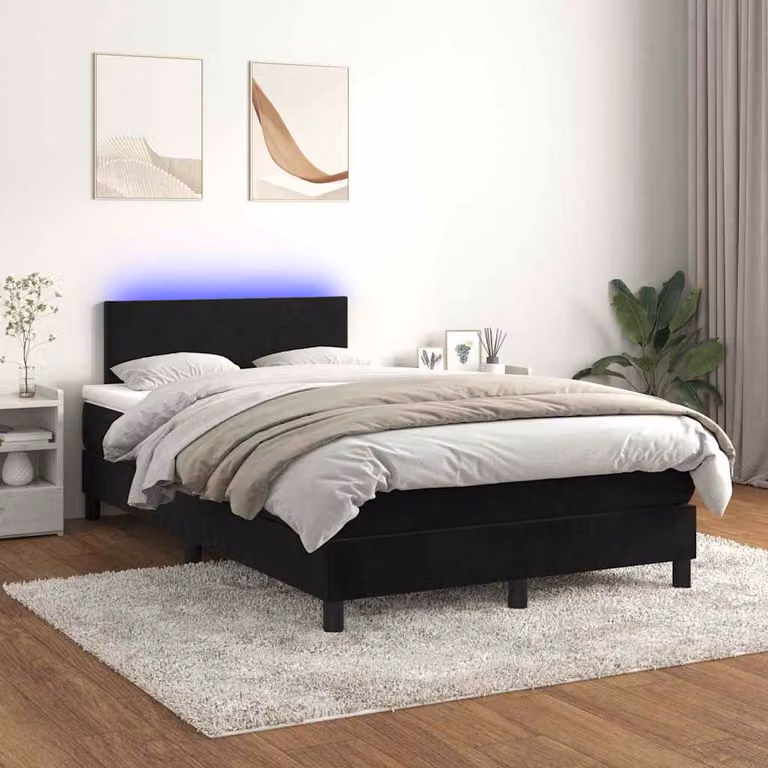 Letto a Molle con Materasso e LED vidaXL in Velluto Nero L/P/H: 120 x 200 x 203 cm