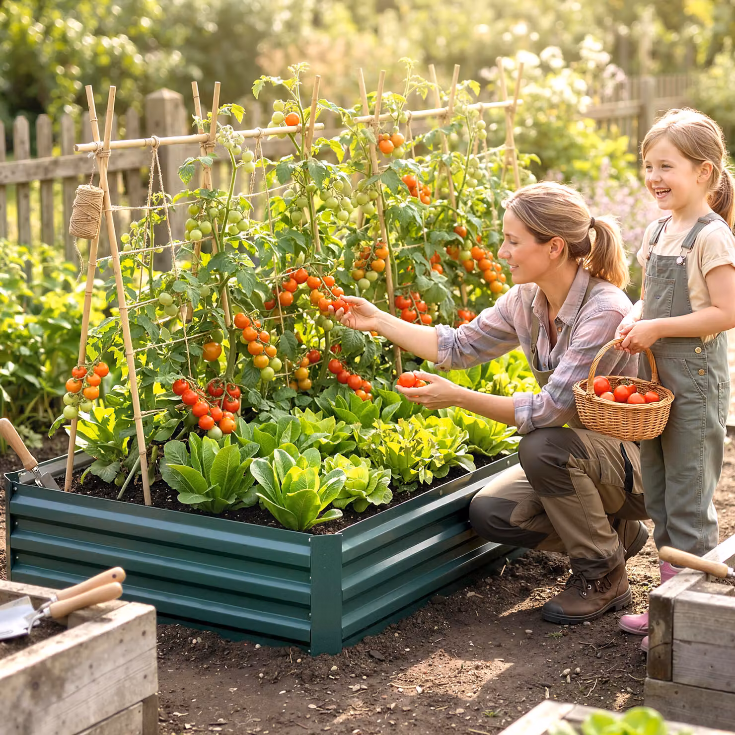 Letto per orto rialzato Outsunny in metallo verde per giardino, fiori ed erbe aromatiche – 2