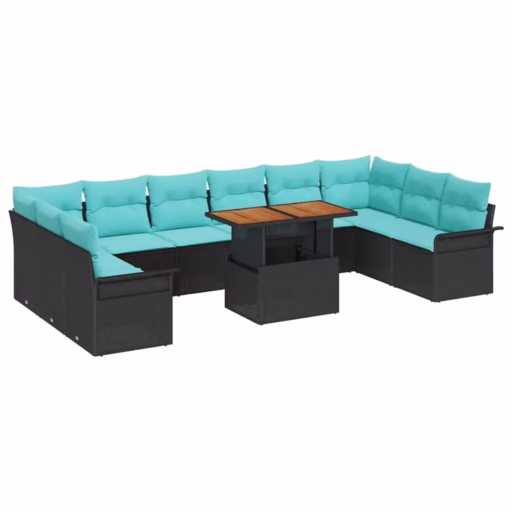 Set Divano da Giardino Moderno vidaXL in Rattan e Metallo, 9 Pezzi, Nero e Turchese – 2