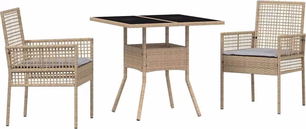 Set da Pranzo per Giardino 3 pcs Beige polyrattan