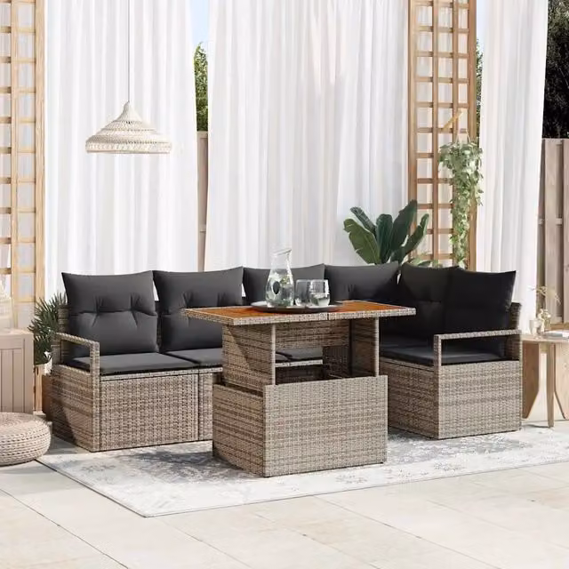 Set Divano da Giardino 6 Posti vidaXL in Rattan Grigio con Tavolino e Cuscini
