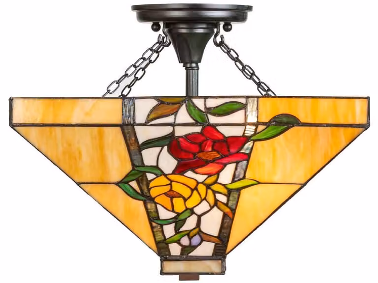 Casa Padrino Lampada da soffitto Tiffany Multicolore 40 x 40 x H. 34 cm - Lampada Tiffany con disegno floreale e paralume in vetro fatto a mano