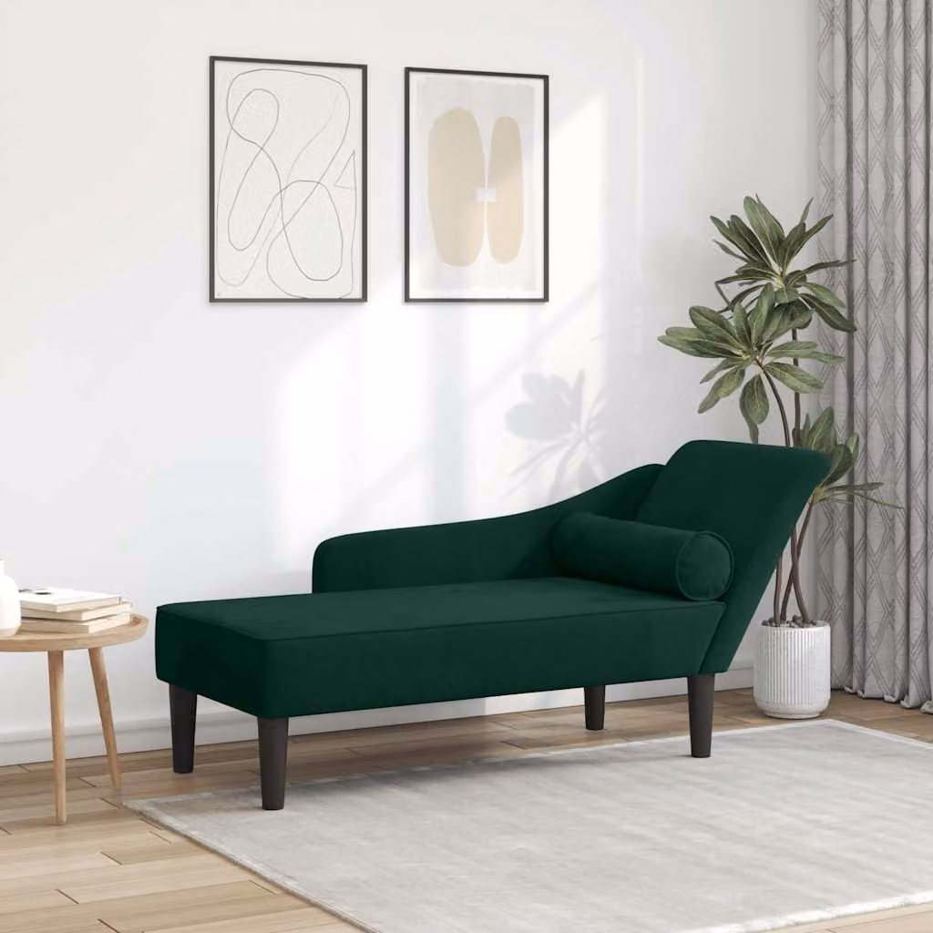 vidaXL Chaise Longue Moderna in Velluto Verde con Cuscini e Struttura in Legno L/P/H: 141 x 55,5 x 66,5 cm