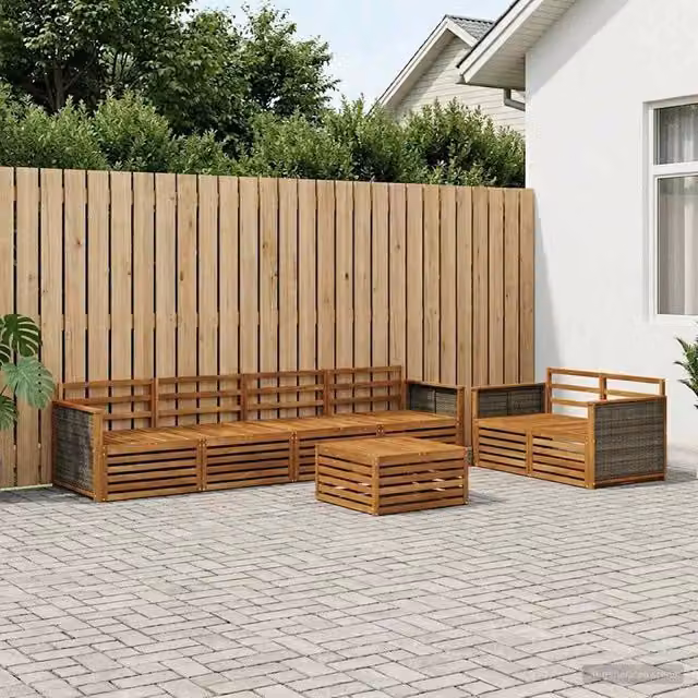 Set di divani da esterno 7 pz Naturale Legno di Acacia Massello 3383047