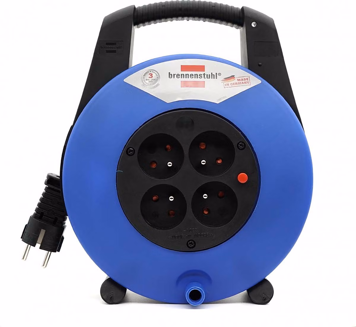Brennenstuhl, Avvolgicavo Vario-Line 15 m con 4 prese e maniglia, Noir / Bleu