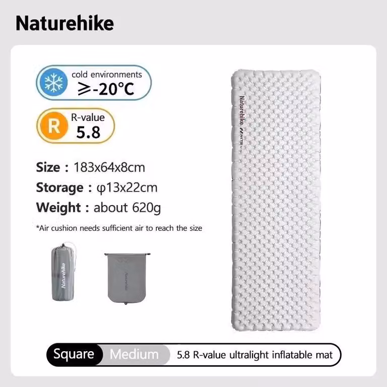 Materassini da campeggio, design ultraleggero, isolamento termico efficace, modello R5.8, dimensioni 183x64 cm