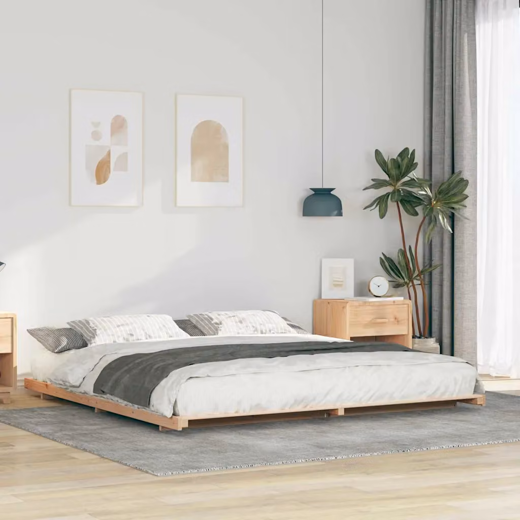 Struttura del letto vidaXL in pino massello e metallo, colore marrone, L 200 cm x P 210 cm