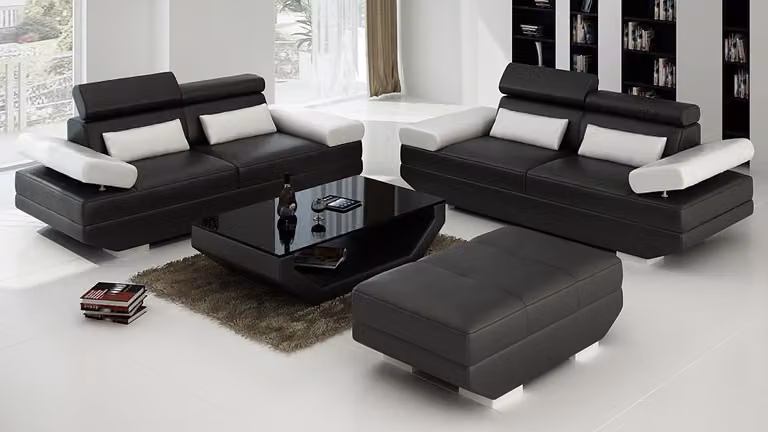 Luxus Möbel Sofagarnitur Couch Sofa Polster 3+3 Sitzer + Hocker Wohnzimmer Set