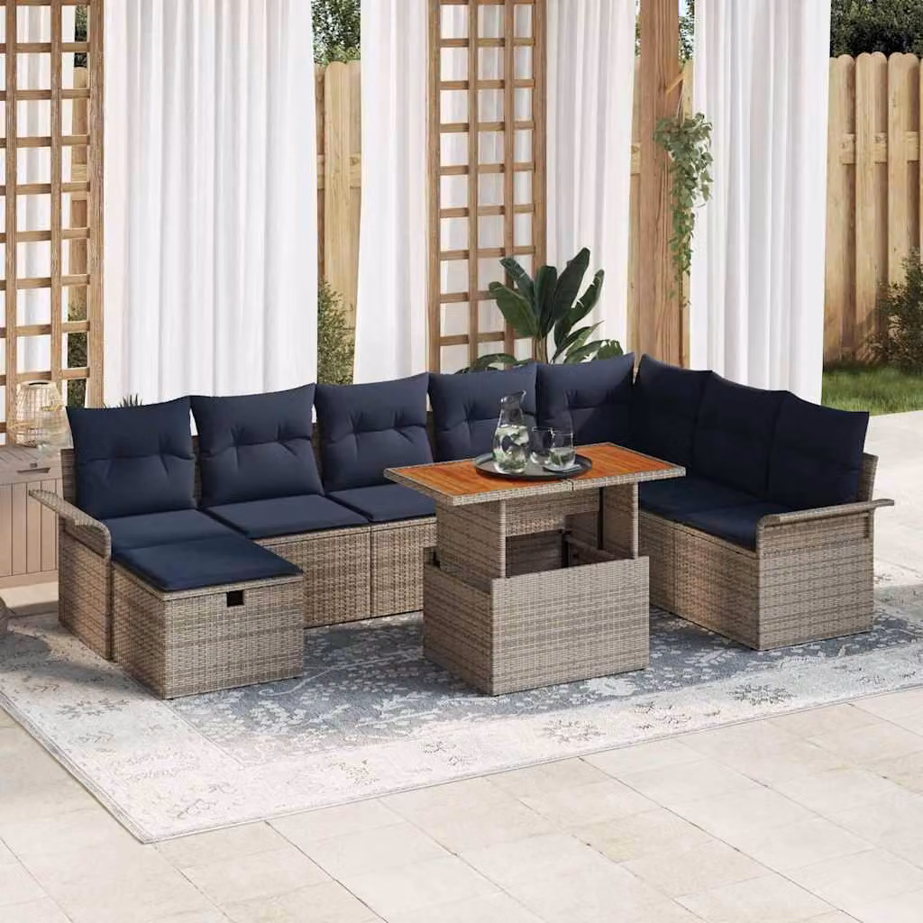 Maison Exclusive - Set da giardino composto da 9 pezzi, divano, colore grigio, realizzato in rattan sintetico