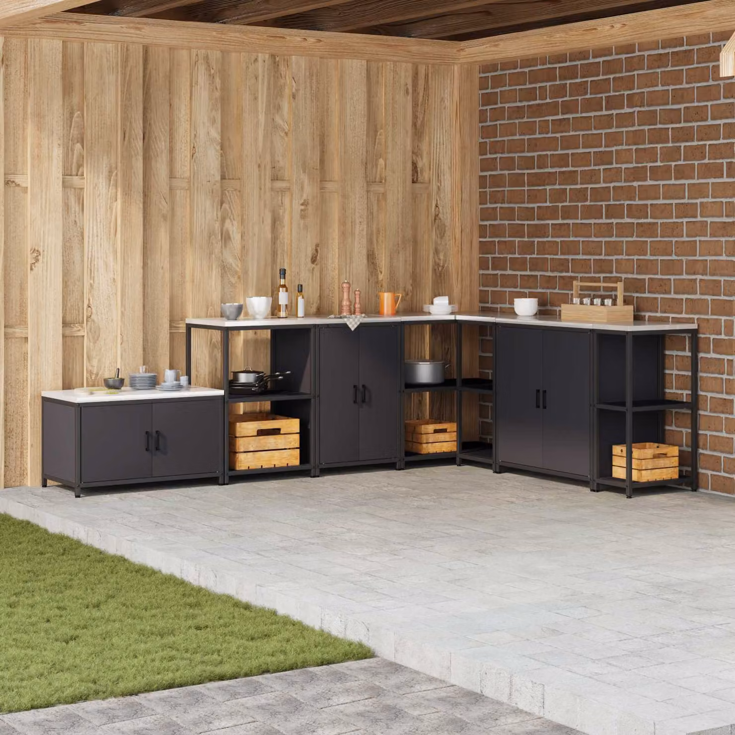 Armadietto da cucina e giardino vidaXL HATTEM nero con ante a battente e ripiani interni L: 60 cm, P: 50 cm, H: 92 cm