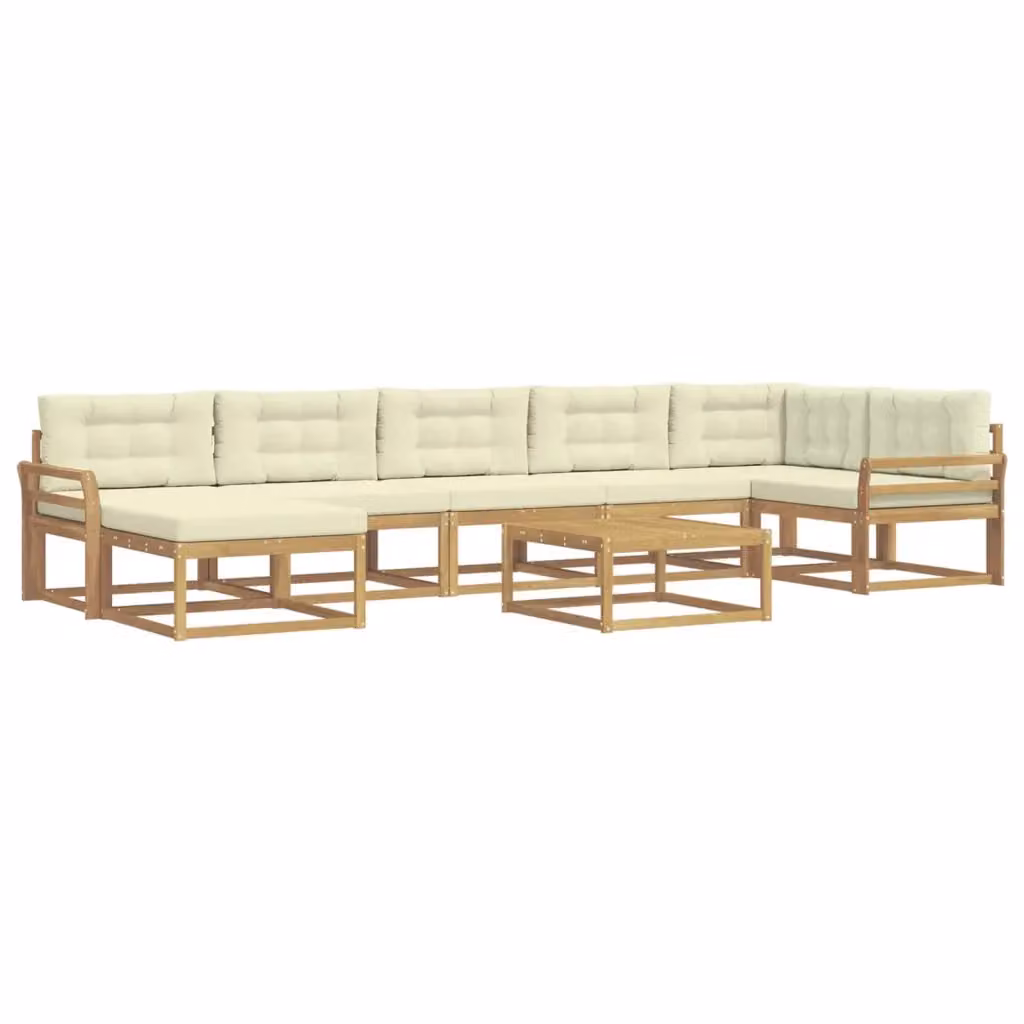 Set di divani da esterno a L con tavolino e pouf vidaXL in legno di acacia, bianco e beige – 2