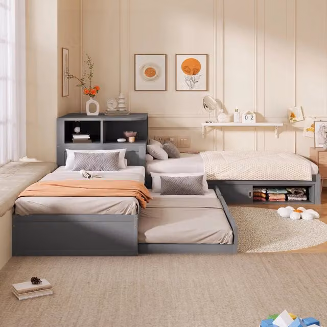 letto a piattaforma in pino grigio 90 x 200 cm