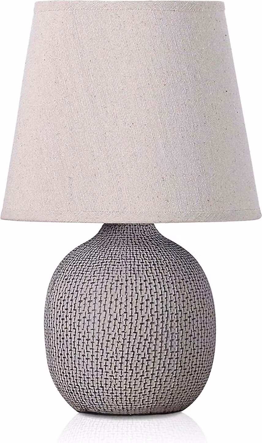 BRUBAKER Lampada da tavolo Lampada da comodino - 28,5 cm - Marrone/beige - Base in Vetroceramica con struttura - Paralume in cotone beige