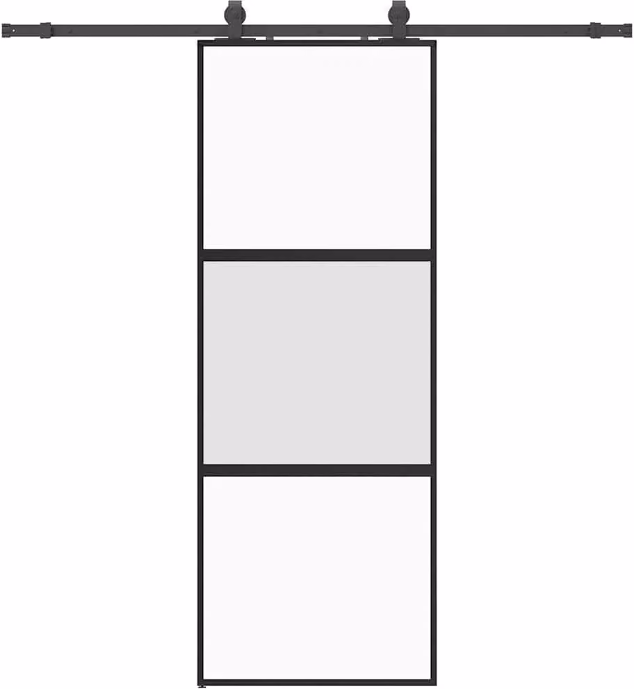 Porta Scorrevole Set Ferramenta Nera 76x205 cm Vetro Temperato