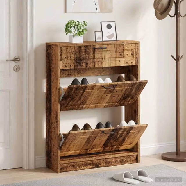 Mobile porta scarpe moderno vidaXL in MDF e metallo, marrone e nero, L: 78 cm, P: 24 cm, H: 100 cm – 1
