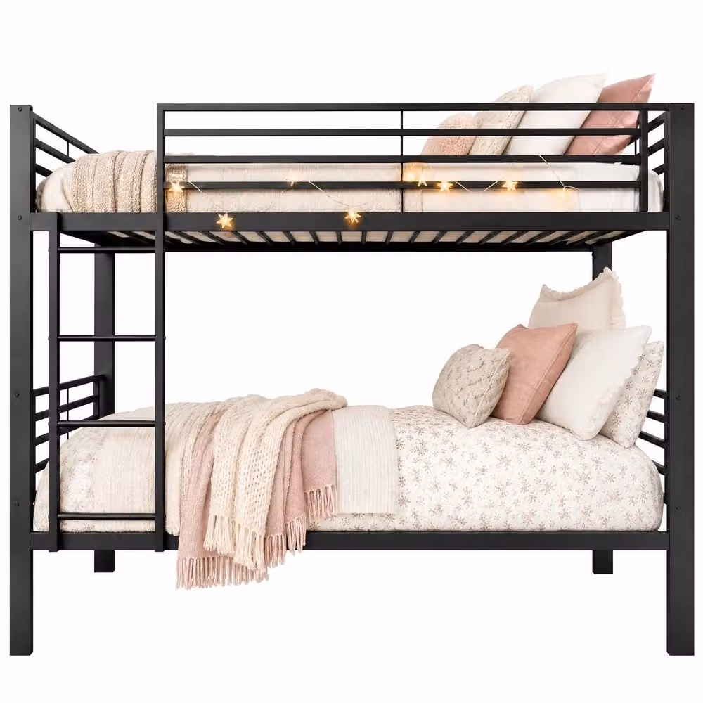 Letto a castello Minimal in metallo nero con rete a doghe e scala L/P/H: 160 x 90 x 200 cm – 2