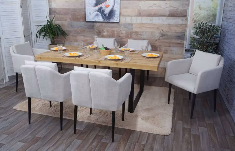 Set da 6 sedie da sala da pranzo MCW-H93, sedia da cucina, sedia con schienale ~ Tessuto/tessuto color crema-beige