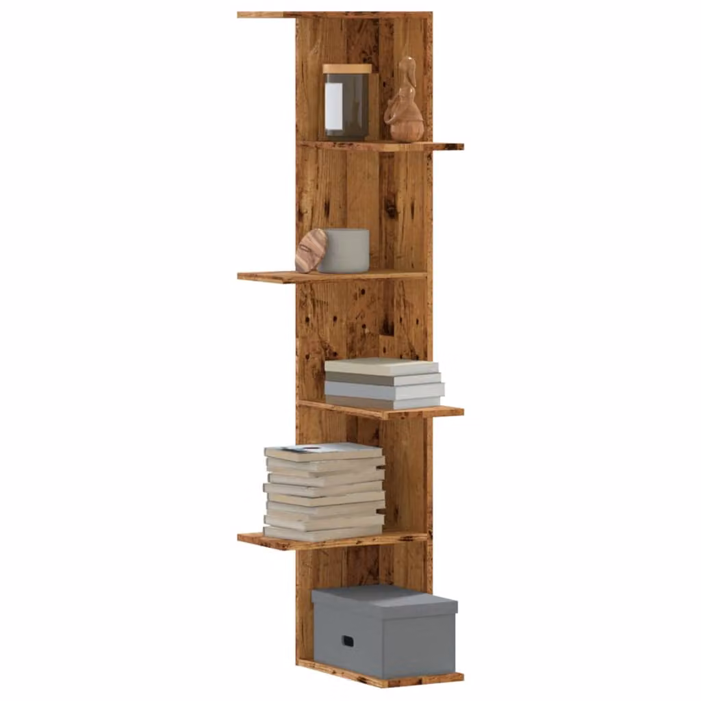 Scaffale Angolare da Muro vidaXL in Legno Antico Marrone, L/P/H: 36,5 x 36,5 x 140 cm
