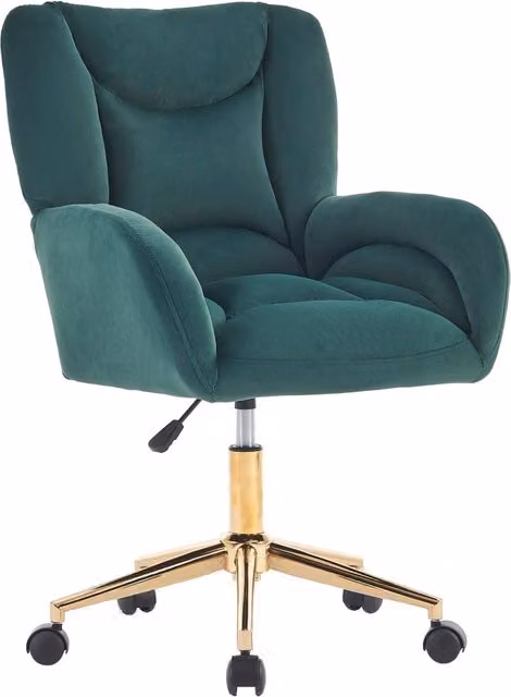 Sedia da ufficio ergonomica girevole in velluto verde con dettagli oro, L: 64 cm, P: 62 cm, H: 92.5 cm