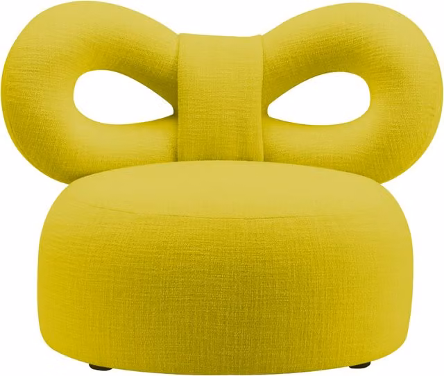 Poltrona Ribbon Qeeboo in tessuto giallo con struttura in metallo per il tuo soggiorno