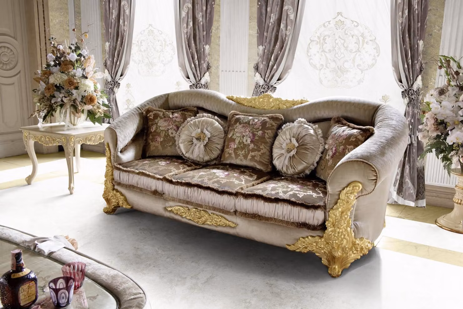 Möbel Textilsofa Barock 3 Sitz Klassischer Dreisitzer Sofa Couch Polster