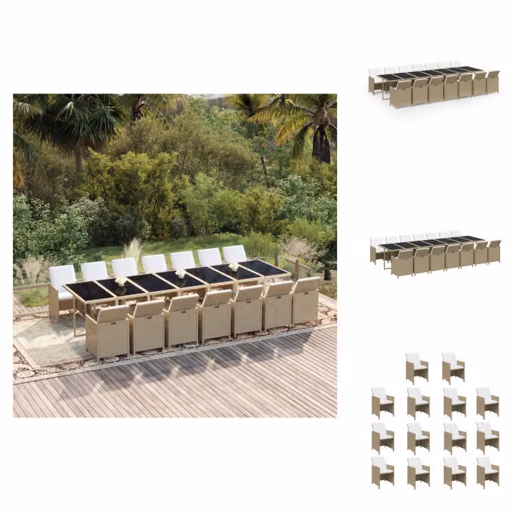 vidaXL Set da pranzo da giardino 15 pezzi con cuscini in polyrattan beige -  Set di mobili da giardino