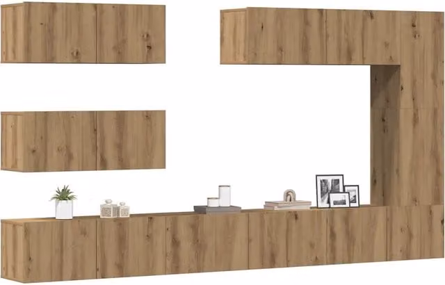 Set Mobile TV 7 pz Montato a Parete Rovere in Legno Multistrato 3329140