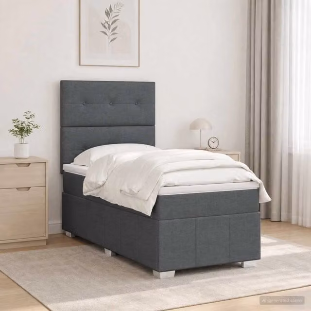 Letto Box Spring vidaXL con Materasso a Molle Insacchettate e Illuminazione LED, Grigio e Bianco, L/P: 80 x 200 cm