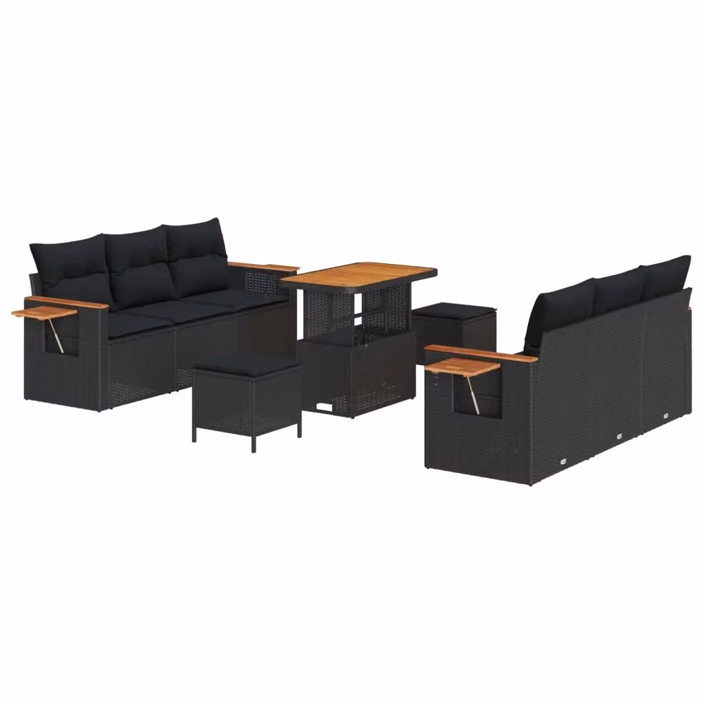 Set Divano da Giardino vidaXL 9 Pezzi a Forma di U con Cuscini e Tavolino Nero – 2