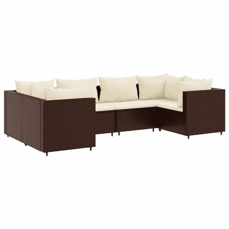 Set Mobili da Giardino 6pz con Cuscini in Polyrattan Marrone