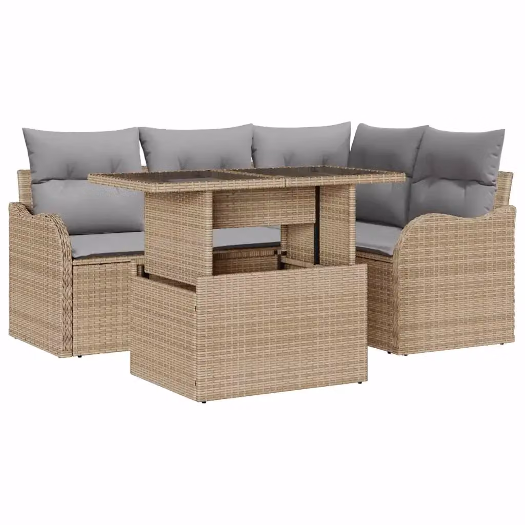 vidaXL Set Divano da Giardino a L 5 Pezzi Beige con Cuscini e Tavolino in Rattan e Metallo – 2