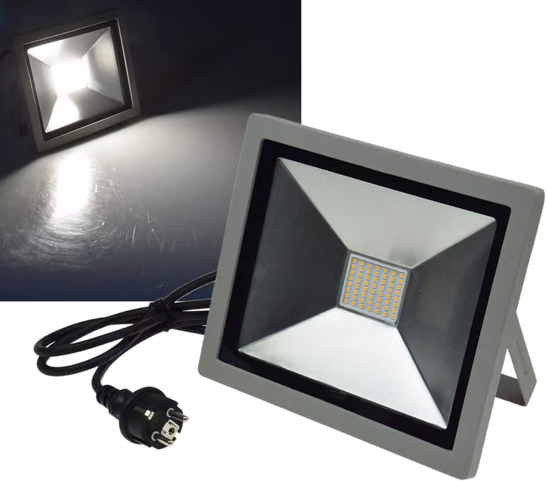 ChiliTec Proiettore LED SlimLine CTF-SLT 50 argento 50W, 3200lm, 4000K, bianco neutro, IP44