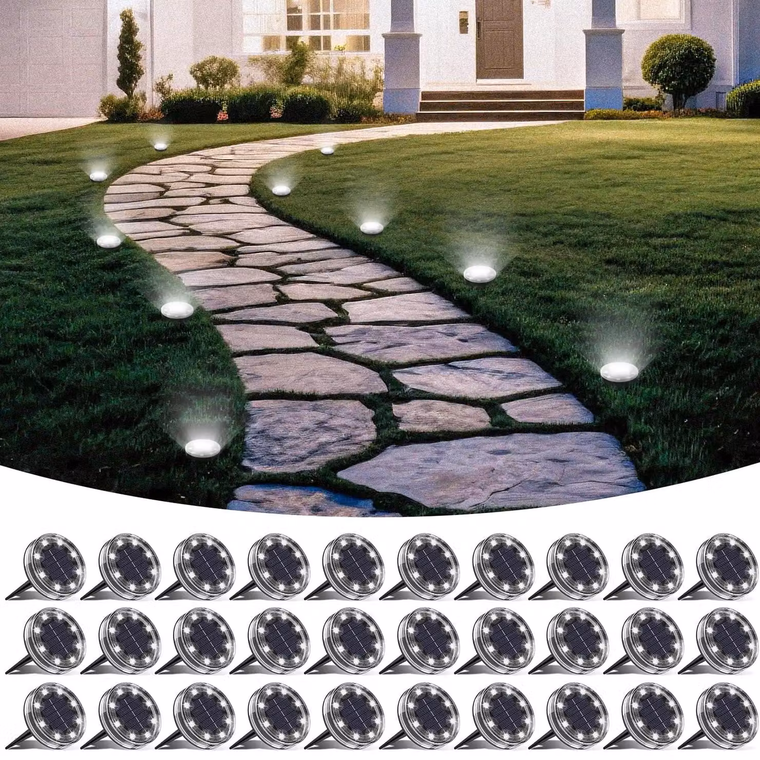30 luci da giardino solari, 8 LED, grado di protezione IP68, luce bianca fredda, per uso esterno