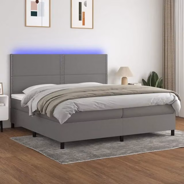 Letto Ibrido con Materasso e Illuminazione LED vidaXL in Tessuto Grigio L/P: 200 x 200 cm