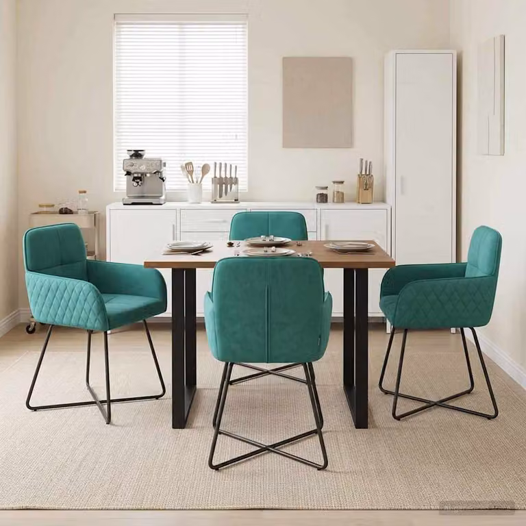 Set di 4 sedie da pranzo vidaXL in velluto turchese, design moderno con struttura in metallo, L: 59 cm, P: 56,5 cm, H: 86 cm