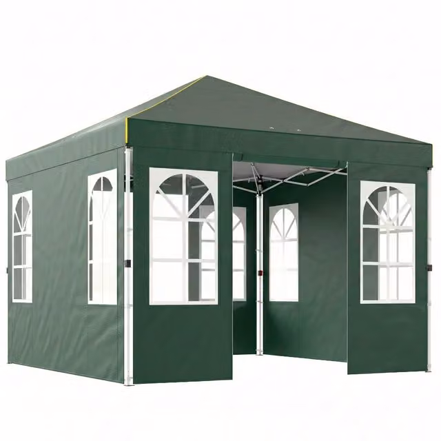 Gazebo Pieghevole Pop-up Outsunny Verde con Protezione UPF50+ e 4 Laterali Rimovibili L/P: 300 x 300 cm