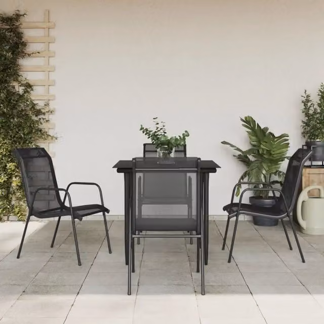 Set da Pranzo da Giardino 5 pz Nero in Acciaio e Textilene 3200683