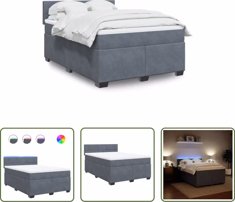 The Living Store Letto a molle con materasso grigio scuro 140x200 cm in velluto