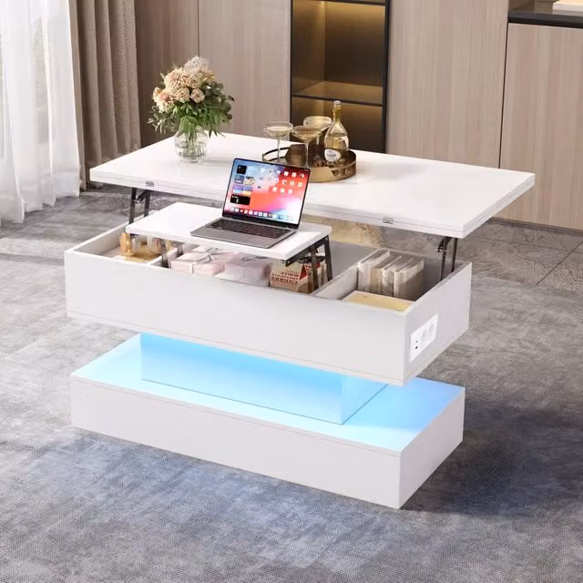 Tavolino basso alzabile e con piano estensibile Mivray bianco L: 100 cm, P: 50 cm, H: 51.5 cm