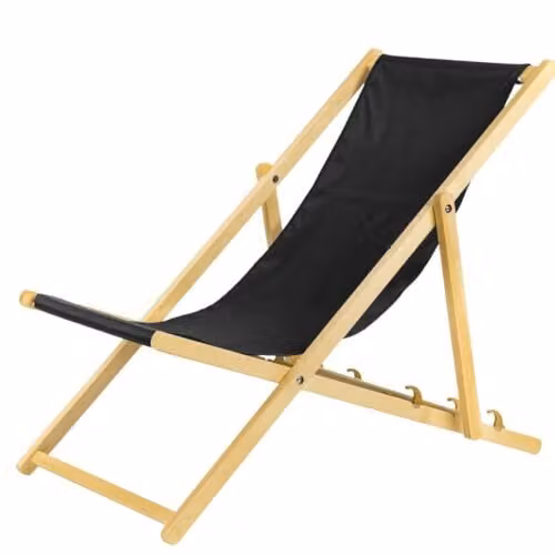 Set di 4 poltrone pieghevoli nere in legno, con sistema di sicurezza. Sedia pieghevole, poltrona da spiaggia, poltrona da giardino