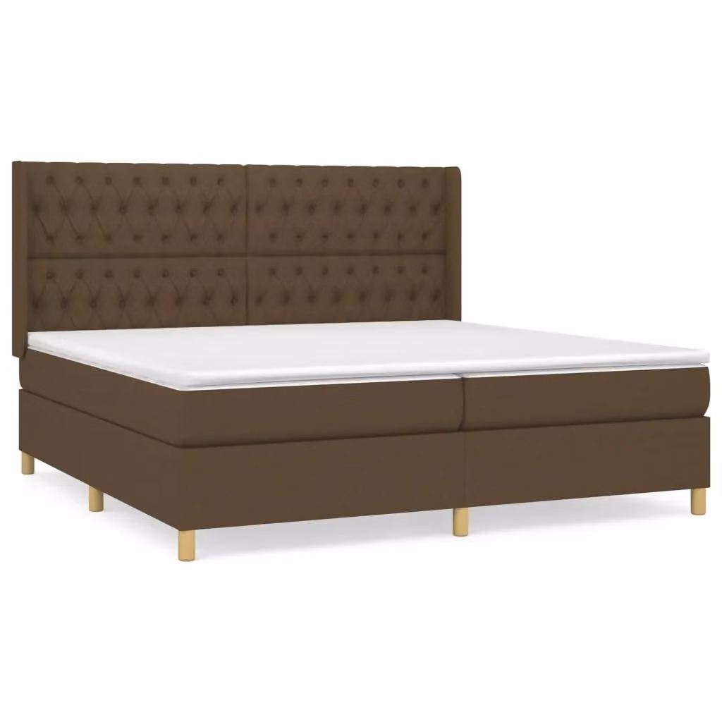 vidaXL Giroletto a Molle Ibrido con Materasso in Tessuto Marrone e Bianco L/P/H: 200 x 200 x 128 cm – 2