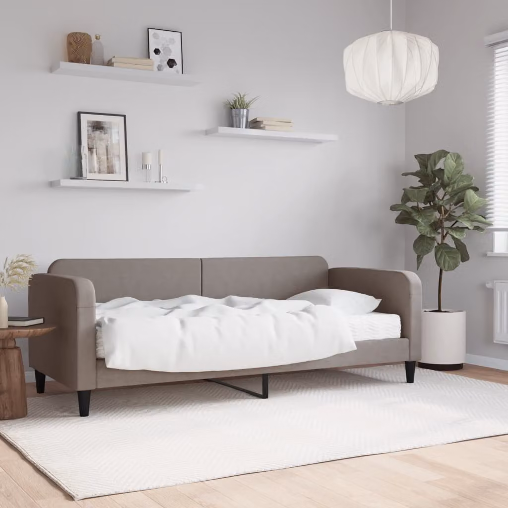 vidaXL Divano Letto con Materasso in Tessuto, Colore Tortora/Grigio, L/P/H: 223 x 80 x 90 cm
