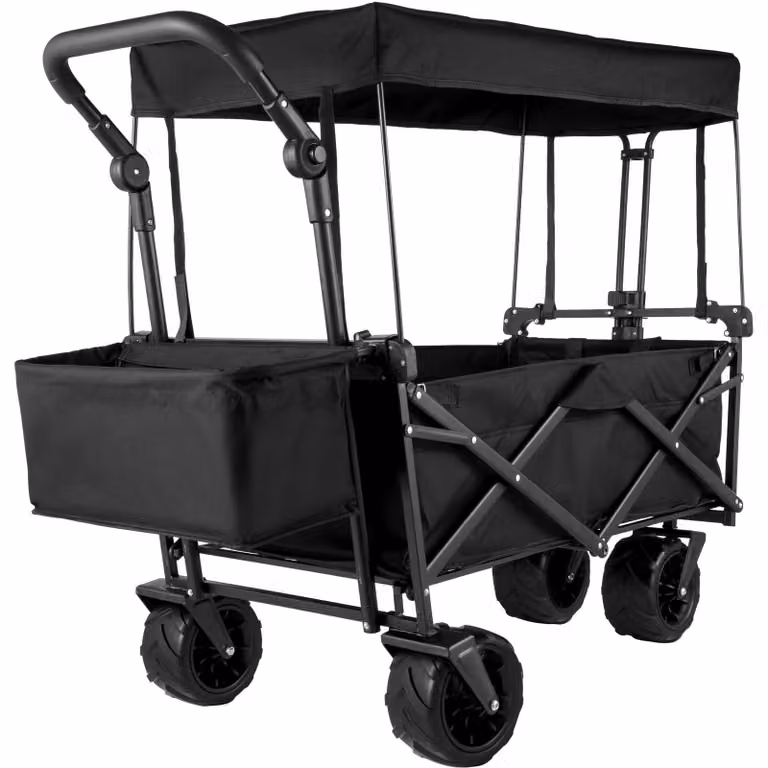 Bolderkar - Carrello pieghevole - Carrello portante - Carrello per il trasporto - Carrello da spiaggia - Nero - Struttura in acciaio robusta